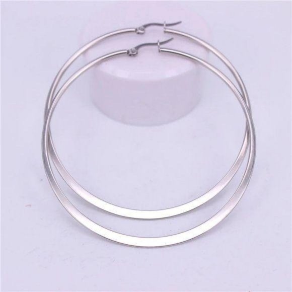 NEW 18K White Gold 2.36” Round Hoop Earrings - Picture 2 of 5
